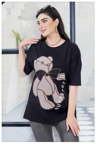 تیشرت لانگ طرح خرس سنگ دوزی شده