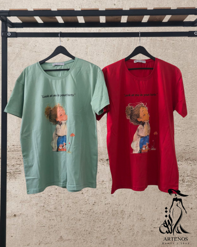 تیشرت باکسی یقه گرد طرح دختر